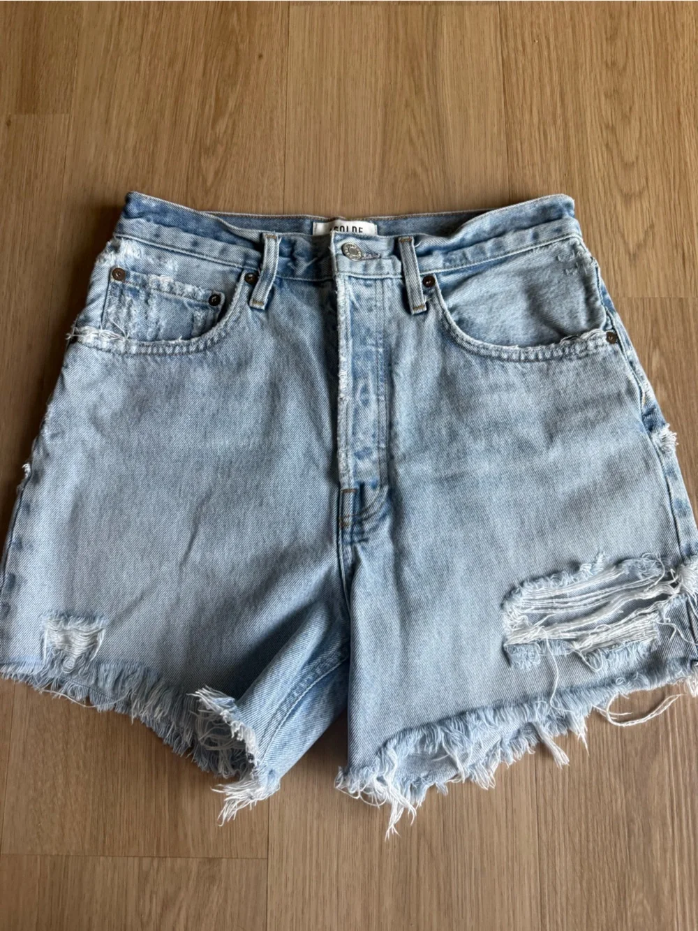 AGOLDE Riley Denim Cut Off Jean Shorts Long Inseam Swapmeet Sz 27